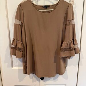 Adrianna Papell (cocoa)Taupe Ruffle Sleeve Blouse
